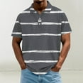 thumbnail image 2 of ZCFZJW Athletic T-Shirts for Men Casual Striped Color Block Printed Summer Short Sleeve Button V Neck Henley Shirts Loose Regular Fit Cotton Tees Tops Gray XXXL, 2 of 5