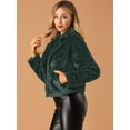 thumbnail image 4 of Abrigo mullido de piel sintética con solapa de muesca y chaqueta recortada para mujer Otoño Invierno Verde oscuro M, 4 of 6