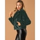 thumbnail image 4 of Abrigo mullido de piel sintética con solapa de muesca y chaqueta recortada para mujer Otoño Invierno Verde oscuro M, 4 of 6