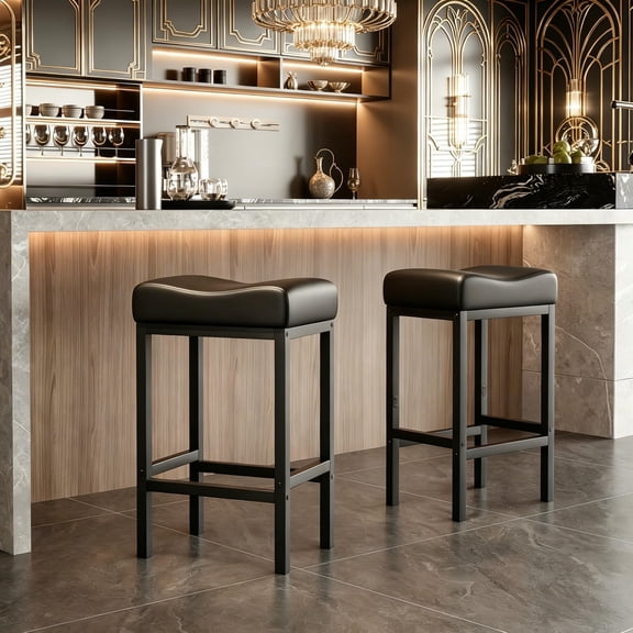Modern Black 24 Counter Height Bar Stools Set of 2 - Backless Padded