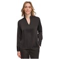 thumbnail image 1 of Calvin Klein Womens Satin Long Sleeve V Neck Shell Blouse, black, XL, 1 of 1