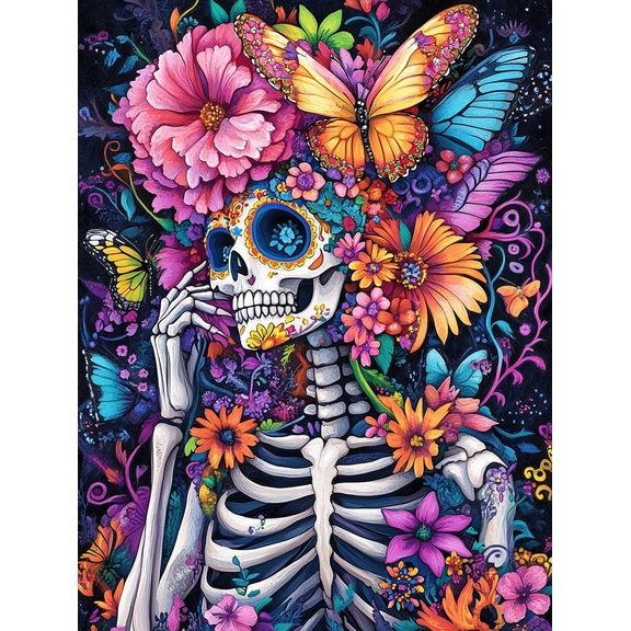 5D Skull Flower Diamond Art 12x16 Inch Full Drill Diamond Painting Kits for Adults & Beginners - DIY Art Crafts for Relaxation and Home Wall Decor