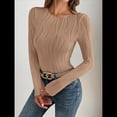 thumbnail image 4 of Blusa de Larga con Cuello Redondo para Mujer, Moda de Otoño 2025, Camiseta Básica de Punto Texturizado de Corte Entallado, Ropa Y2K Caqui M, 4 of 8