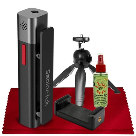 SabineTek SmartMike+ S610 Ultra-Compact Wireless Bluetooth Microphone, S610 (Black), & SMike+ App, with Noise Reduction, Tripod, Basic Accessories Bundle Perfect for Podcasters, Performers