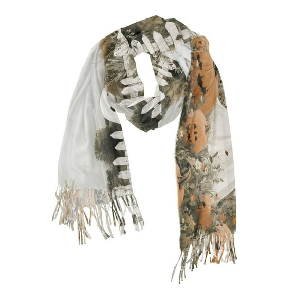 FORMRS Womens Scarf Winter Soft Long Big Warm Shawls Wrap Tassel Scarves, Halloween Pumpkin Field