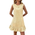 thumbnail image 3 of Women'S Striped Print Sleeveless Ruffle Tunic Dress Summer Swing Flowy Mini Dresses Yellow M, 3 of 8