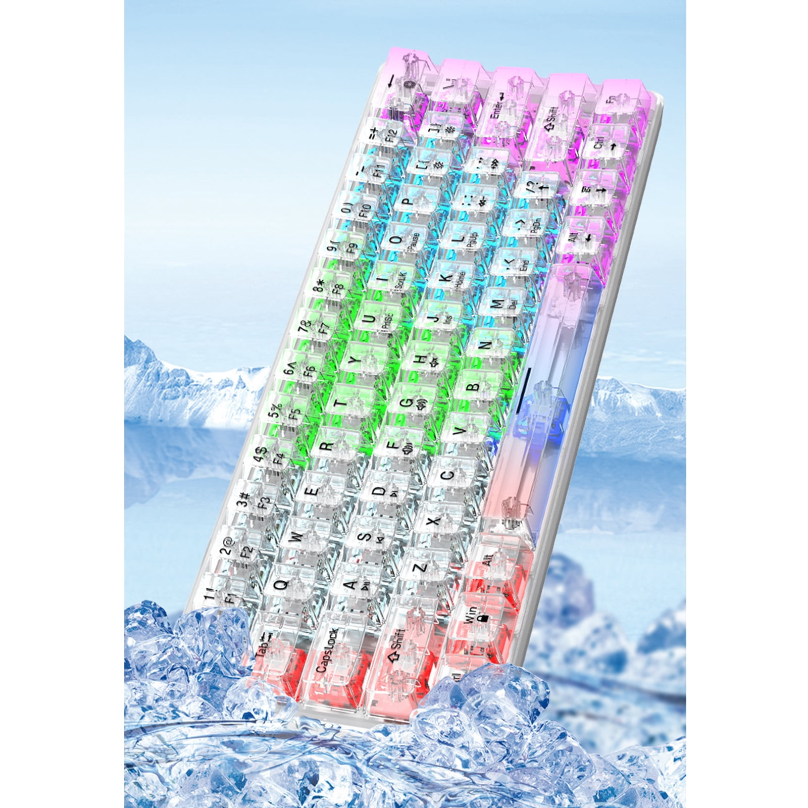 Mechanical Gaming Keyboard 61 Keys Computer Keyboard Full-Transparent Backlit USB Wired Keyboard for Laptop