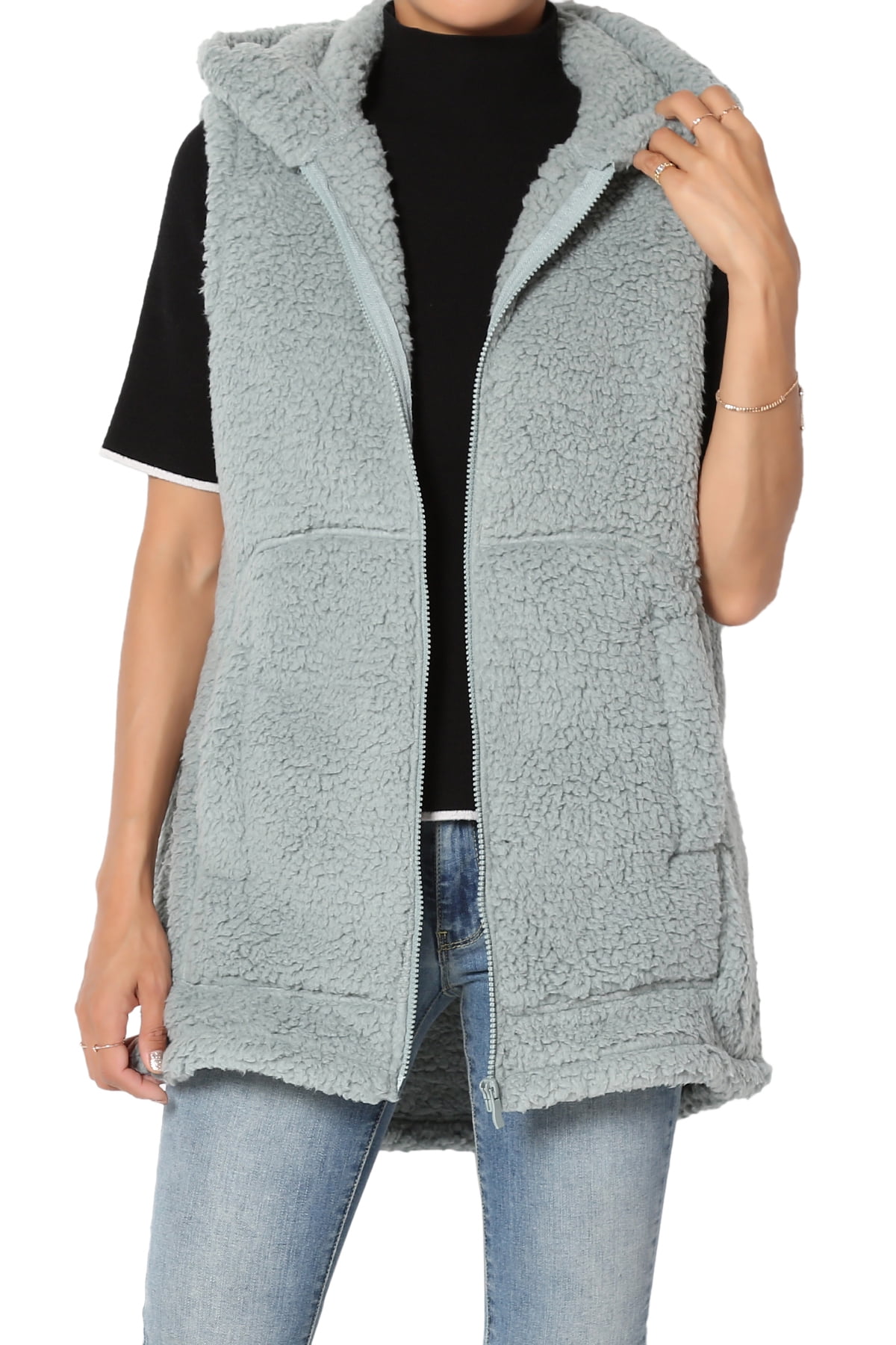 women's sherpa vest with hood