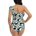 thumbnail image 5 of Rateoe Panda And Eucalyptus Pattern Women One Piece Swimsuits Tummy Control One Shoulder Bathing Suits Ruffle Swimwear-Large, 5 of 6