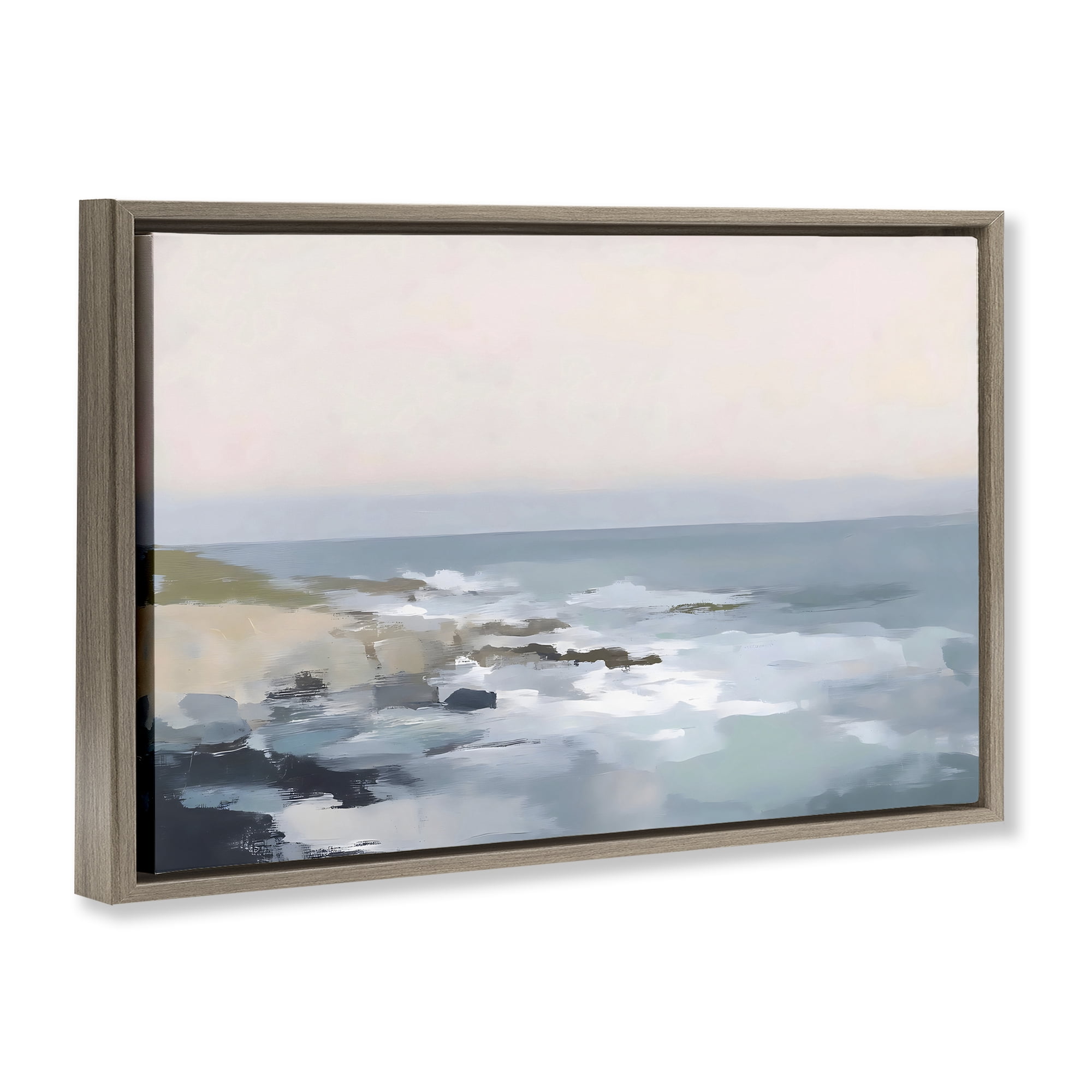 Stupell Industries Serene Coastal Ocean Scene Brown Framed Floater Canvas Wall Art, design by Creative Studio