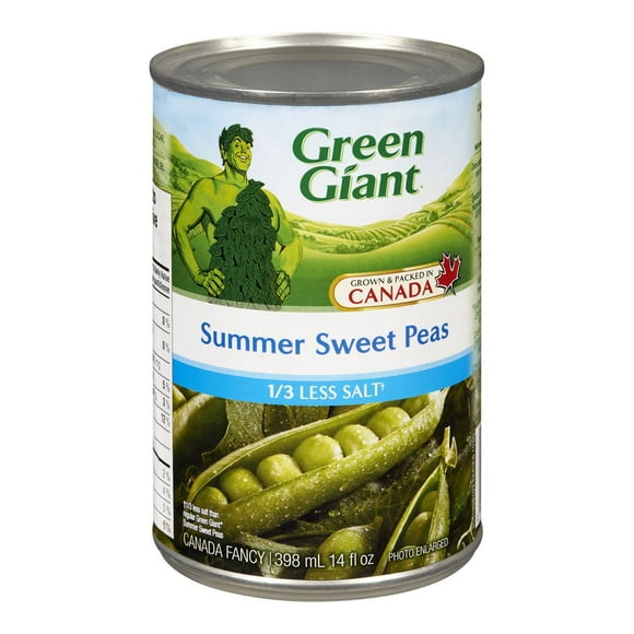 Green Giant Canned 1/3 Less Salt Summer Sweet Peas, Grown and packed in Canada, 398 ml, 14 fl oz, G Giant Canned 1/3 Less Salt Su