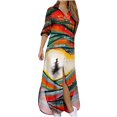 thumbnail image 1 of Vestido largo con estampado de túnica de bloque de color de manga larga con cuello en V sexy para mujer Fridja  NMB3839, 1 of 4