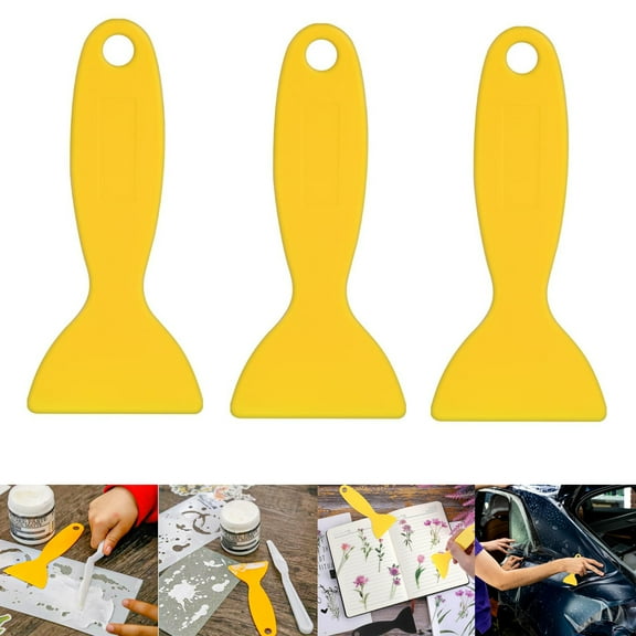 Artrylin 3Pcs Plastic Spatula Putty Knife, Air Bubble Remover Sticker Installation Tool Flexible Paint Scrapers for 3D Printing Resin Removal Vinyl Film Wrap Cleaner, Spackling, Patching,Yellow