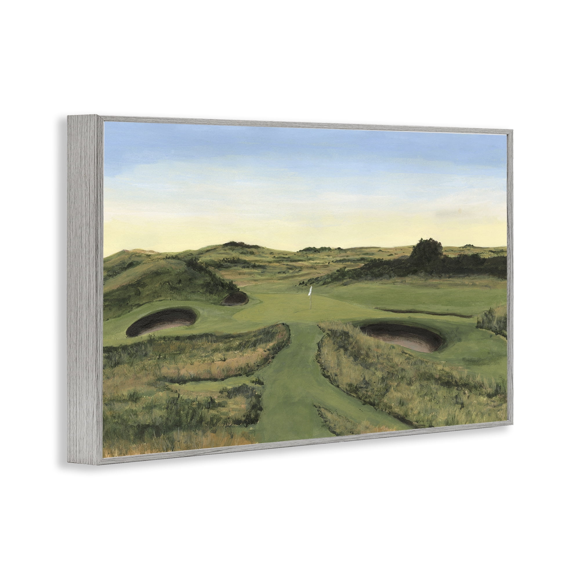 Stupell Industries Golf Field Landscape Landscape Painting Gray Framed Art Print Wall Art, 24 x 16