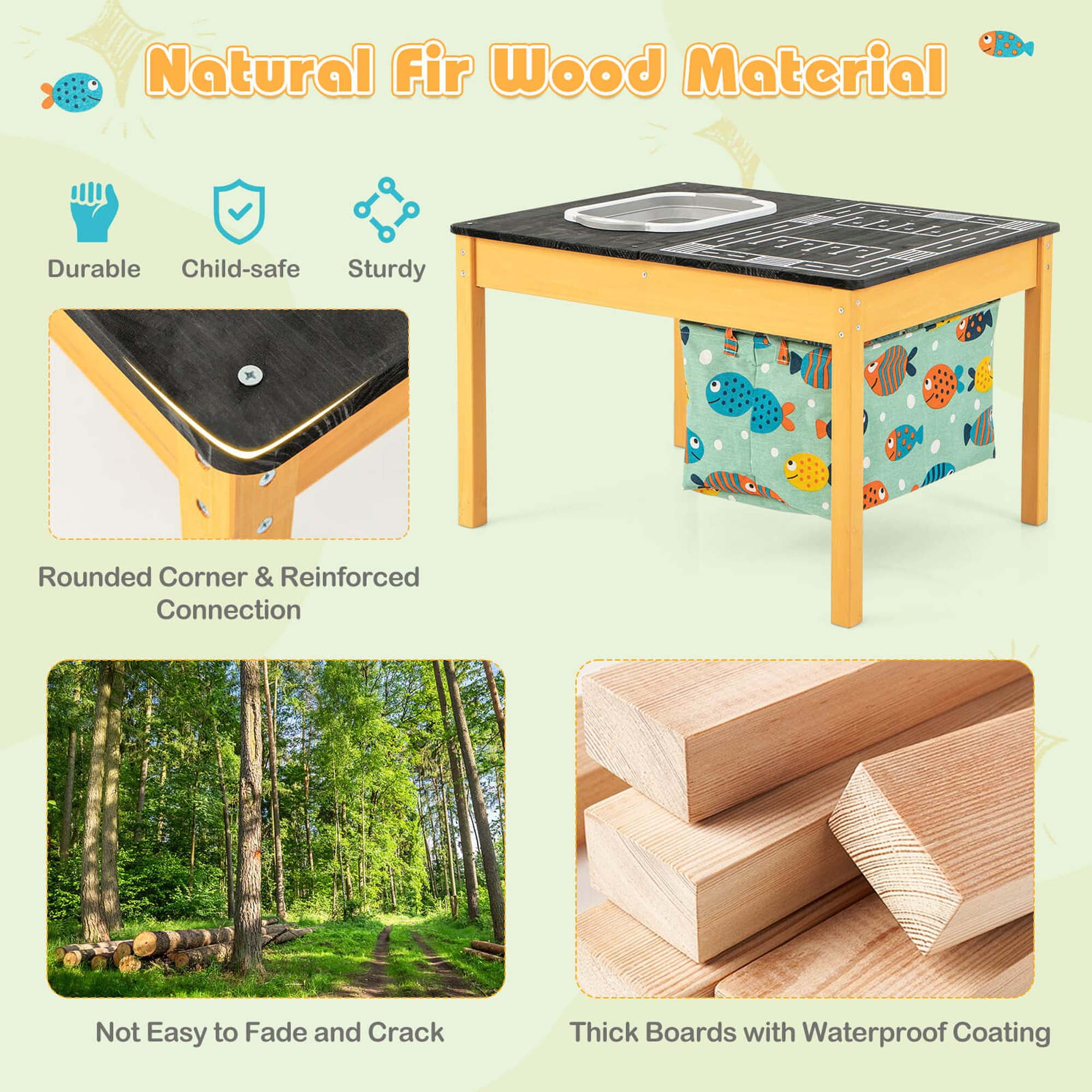 Costway 3-in-1 Kids Activity Table with Foldable Water Bin Large Capacity Storage Bag
