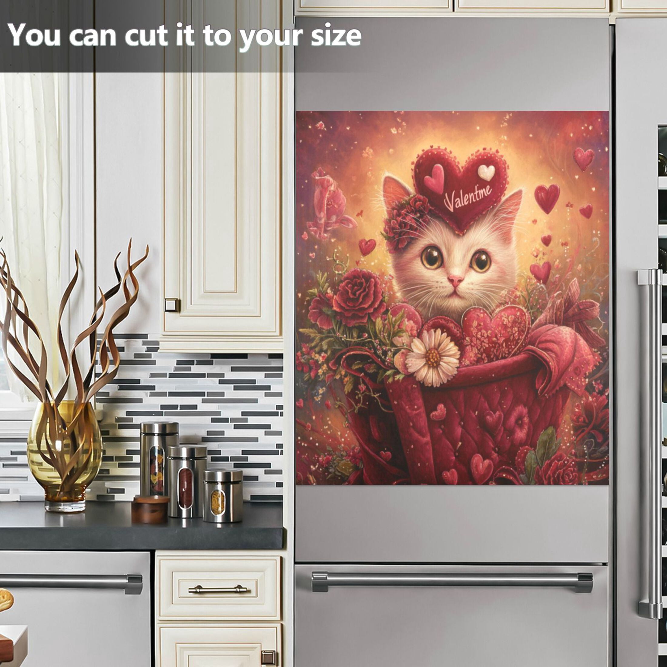 WOBOGO Pink Basket Cat Magnetic Dishwasher Sticker Personalized DIY Beautiful and Practical Home Kitchen Decorations 23×16in
