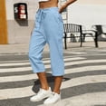 thumbnail image 2 of YOIAVAIOY Womens Capri Yoga Pants Loose Workout Capris Drawstring Lounge Pajama Cropped Pants with Pockets Light Blue M, 2 of 8