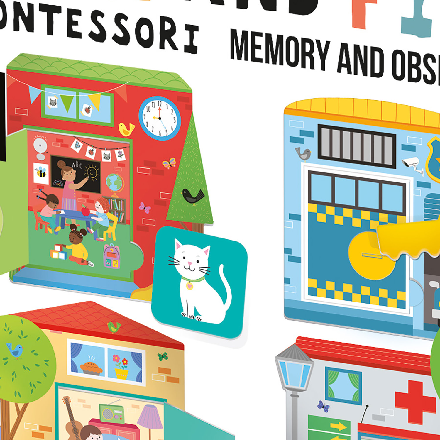 Headu: Look Open & Find Montessori - Memory & Observation Matching Game, Pair Hidden Object Tiles to City Scenes, Lock-Key Play Activity, Toddlers 2-5
