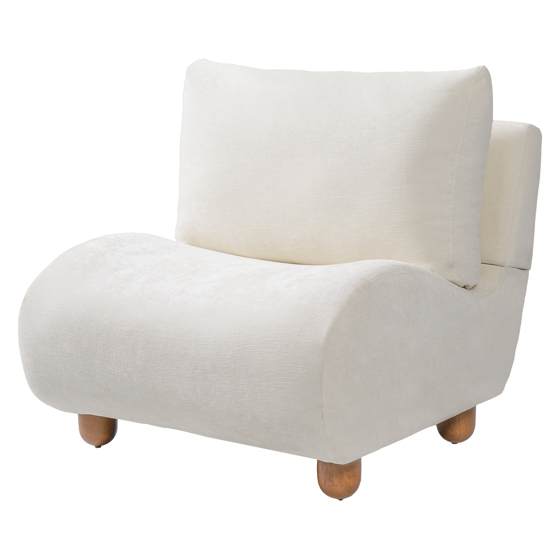 Christopher Knight Home 30.1" Modern Curved Accent Chair, Linen Upholstered with Wood Legs, Beige White