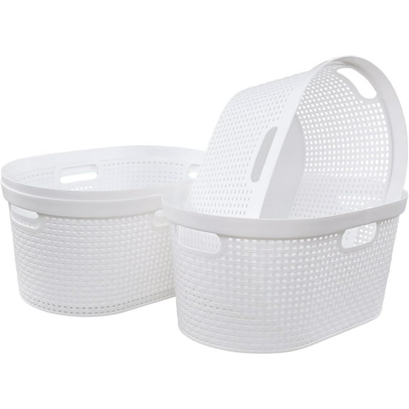 Teyyvn 4-Pack 40 L Large Plastic Laundry Hamper, Laundry Basket with Cutout Handles, White
