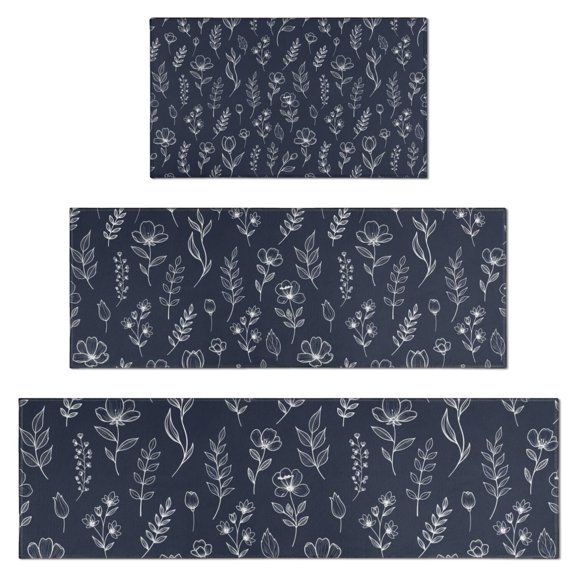 Pioneer Flower Floral Print Pattern Kitchen Rugs Sets Of 3,Kitchen Runner Rugs Non Skid Washable,Decorative Kitchen Floor Mats for Kitchen,Sink,Laundry,17X30 Inch   17X47 Inch   17X59 Inch