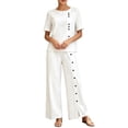 thumbnail image 2 of Womens Suit Jacket Womens Solid Color Casual Vacation Linen Outfit Button Short Sleeve Blouse Wide Leg Pants Set Summer Travel Wear White L, 2 of 7