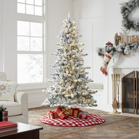 Holiday Time Pre-Lit Birmingham Fir Flocked Christmas Tree, 6.5', Warm ...