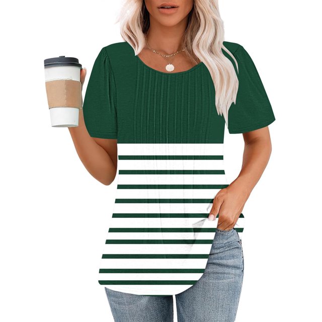 Lydiaunistar T-Shirt Décontracté à Manches Courtes pour Femmes, Col Rond, Imprimé Floral, Grande Taille, Mélange Polyester Spandex, Confort Quotidien, Lavable en Machine, Vert