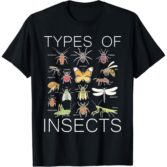 Types Of Insects Bug Identification Science Insect Lover T-ShirtMen's and women's gift, black and white T-shirt, size: Extra large S-4XL