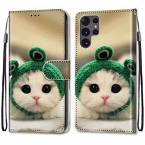 Dteck Phone Case for Samsung Galaxy S22 Ultra with RFID Blocking Leather Wallet case Credit Card Holder,Flip Folio Book Phone case Shockproof Cover Women Men for Samsung S22 Ultra, #13 Cat