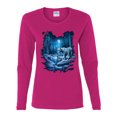 thumbnail image 2 of Tiger In The Snowy Night Animal Lover Womens Graphic Long Sleeve T-Shirt, Fuschia, X-Large, 2 of 3