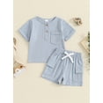 thumbnail image 3 of Raccmtaty Little Boys Summer Shorts Sets Short Sleeve Solid Color Tops and Drawstring Shorts Sets, 3 of 8