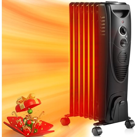 Oil Filled Radiator Heater, 1500W Portable Electric Oil-Filled Radiant Heatings, Space Heater with Tip-Over & Overheat Protection(Black)
