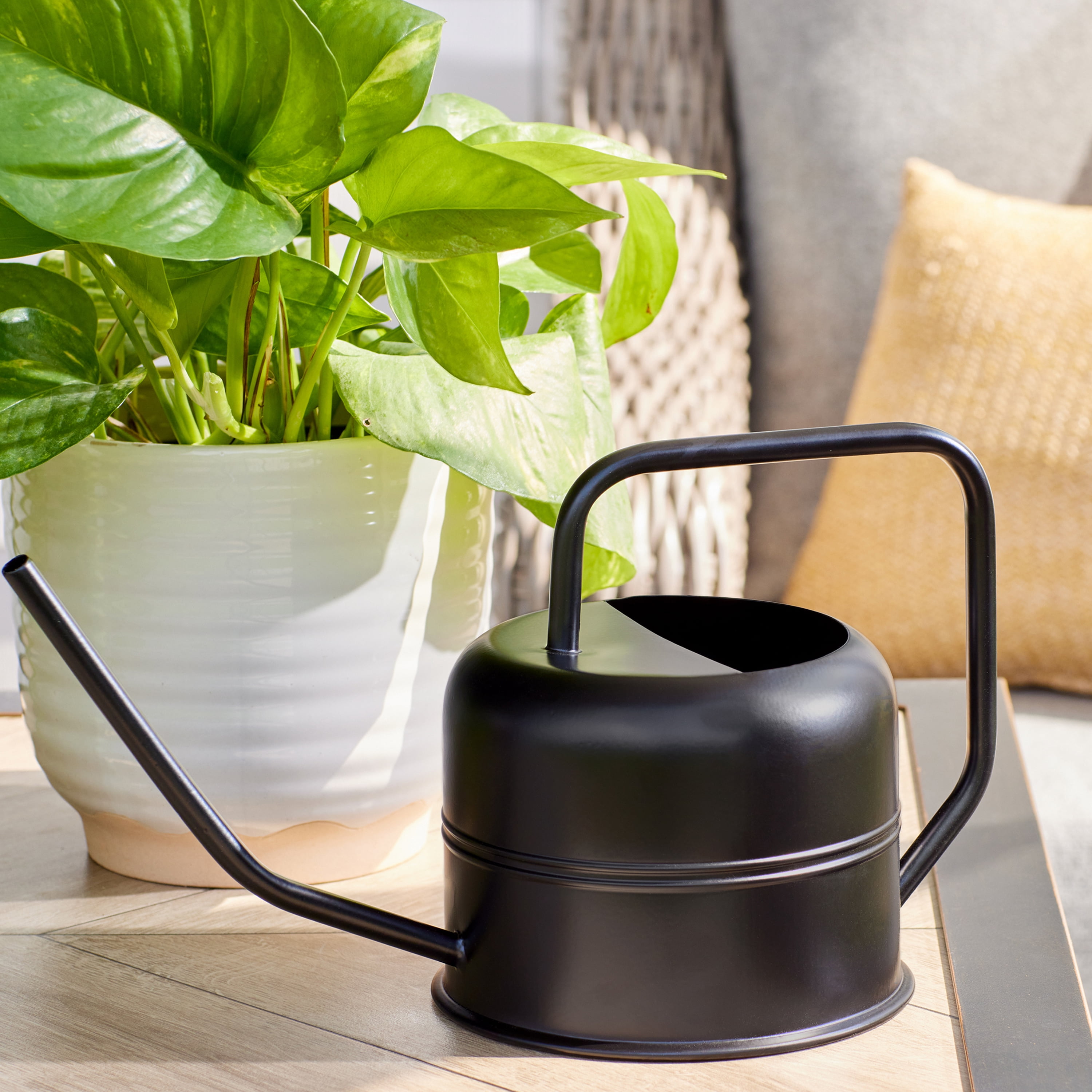 Better Homes & Gardens 0.37 Gallon Metal Watering Can, Black