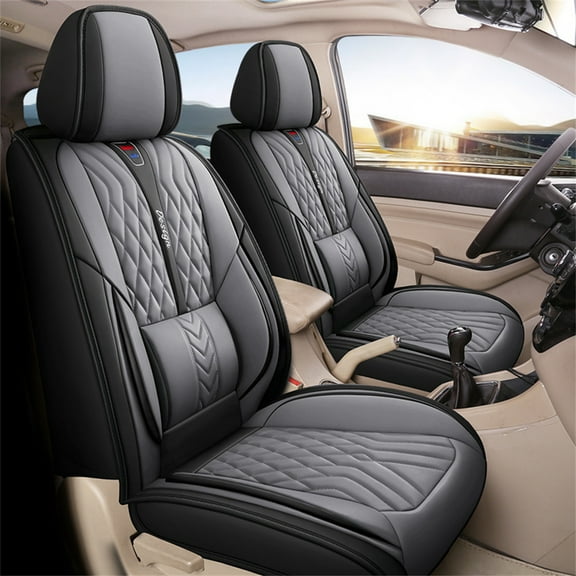 Pu Leather Full Set 5-Seats Car Seat Covers Cushion Front & Rear Black Gray Usa