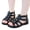 Black, variant on Girl's Gladiator Sandals Leather Bow Strappy Summer Walking Flats with Back Zipper for Toddler Kid