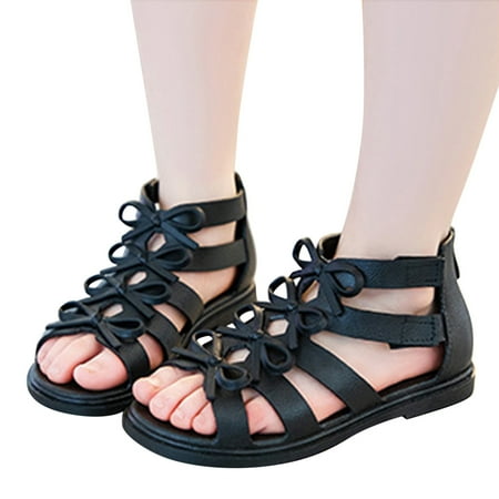 

PEASKJP Girls Wedge Sandals Toddler Girl Summer Dress Shoes Flat Outdoor Anti Slip Strappy Sandals Girls Dress Shoes Black 12