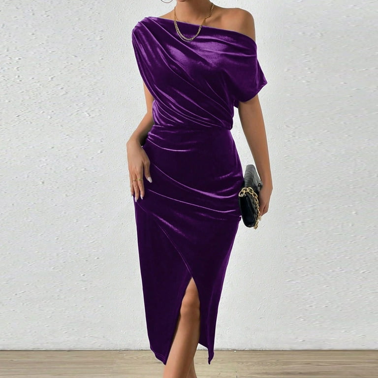 Generic Women's Satin Cocktail Dress One Shoulder Asymmetrical Neck Wrap  Ruched Dresses Elegant Ruched Wedding Guest Party Dress - Walmart.com
