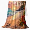 thumbnail image 2 of Christmas Sunset Beach with Palm Tree Lights, Festive Coastal Style for Beach Lovers, Wrapped Present Shore Scene and Christmas Gift, Cozy Flannel Blanket for Sofa and Bedroom, Holiday Home Decor, 2 of 9