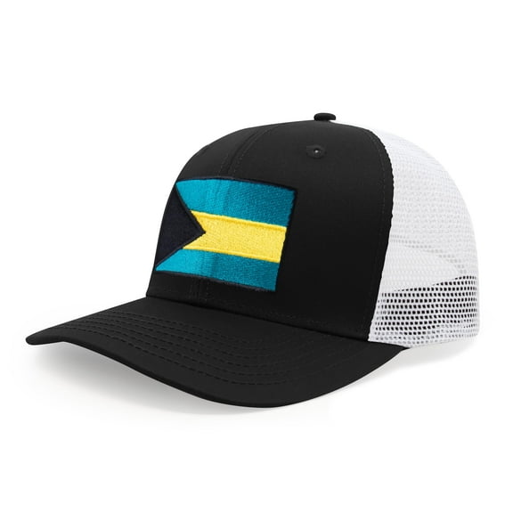 Bahamas Flag Hat for Men and Women – Adjustable Bahamian Snapback Baseball Cap by International Tie (Black White)