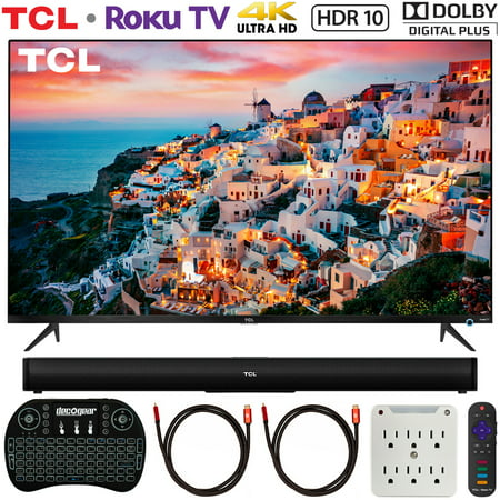 TCL 55S525 55-inch 5-Series Roku Smart HDR 4K UHD TV (2019) Bundle with TCL Alto 5 2.0 Channel Sound Bar, 2x Deco Gear 6FT 4K HDMI Cable, Wireless Keyboard and 6-Outlet Surge Adapter with Night (Best Usb Wifi Adapter 2019)