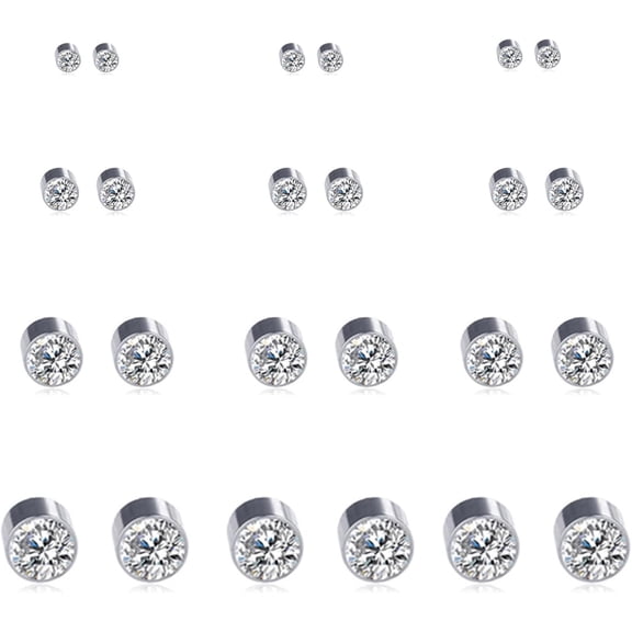 DESIGNICE 12 Pairs Clear Crystal Magnetic Earrings Set Clip on Non Piercing Fake Stud Earrings for Unisex