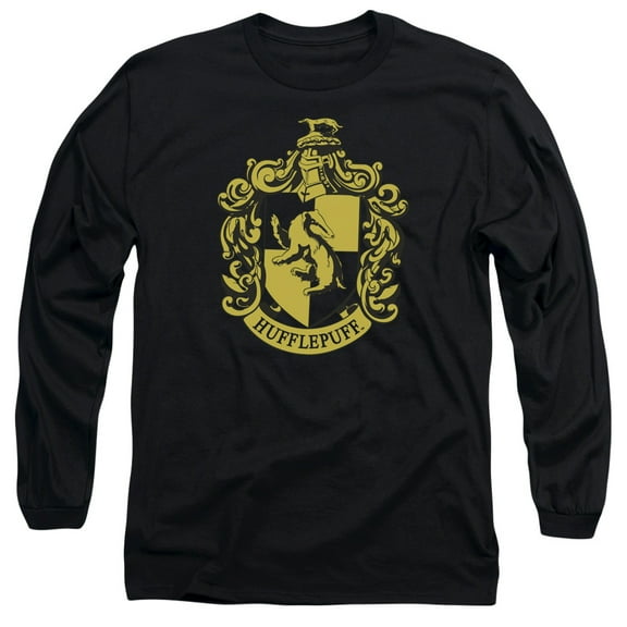 Harry Potter Hufflepuff Crest Long Sleeve Adult 18/1 T-Shirt Black