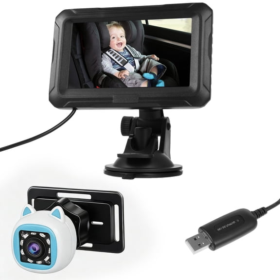 Baby Car Camera 4.3 Baby Car Camera 4.3" Monitor, 1080P Rear Facing Backseat Camera with Night Vision, 360° Rotation, Wide View Angle, USB Plug for Newborn Infant Safety