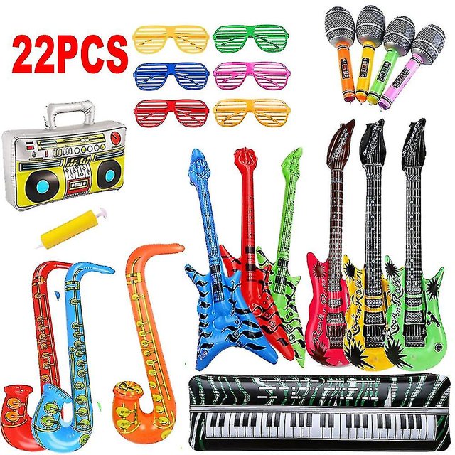 22 Colourful Inflatable Instruments Toy Air Guitar Inflatable Saxophone Microphone Props