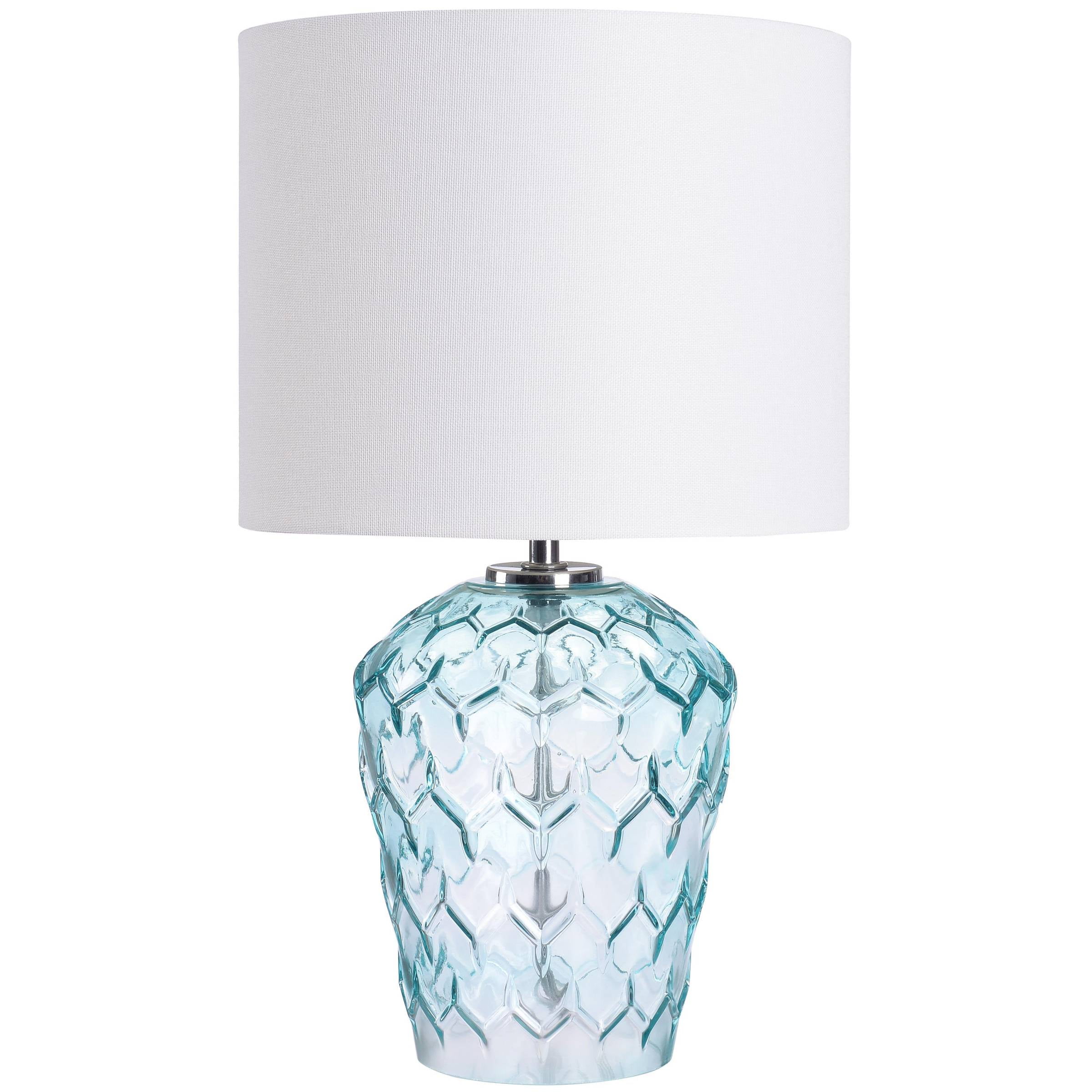Mainstays Table Lamp with Shade 16.5"H-Aqua Color, Geo Glass Texture with Modern Style