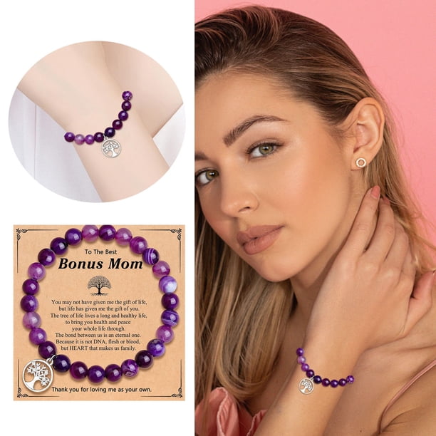 Pulsera de Piedra Natural Púrpura Tianhe Esmerilado Piedra Volcánica con Tarjeta Pulsera de Piedra Natural
