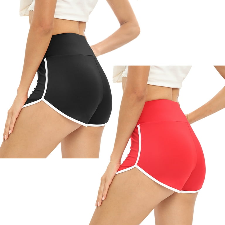 WBQ 2 Pack Yoga Sports Shorts for Women High Waisted Workout Booty Shorts  Plus Size Workout Gym Athletic Shorts Stretch Cheerleader Running Dance Volleyball  Shorts Summer Sleeping Shorts, S-4XL 