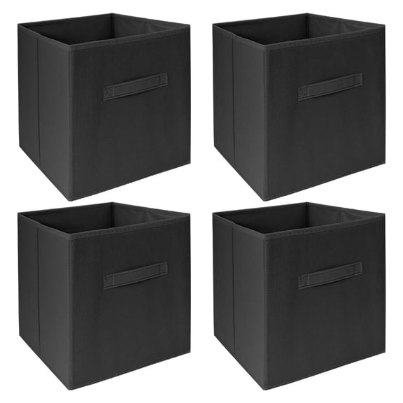 4-Pack Foldable Storage Bins, Cube Organizers with Reinforced Handles, Collapsible Fabric Baskets for Closet, Shelf, Bedroom (Black)