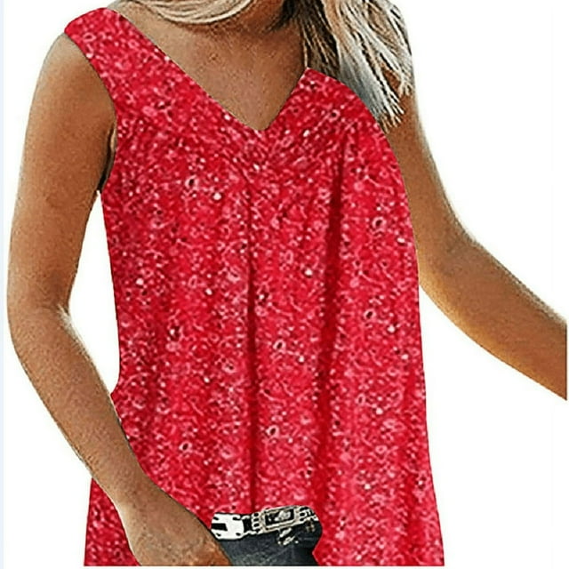 Débardeurs Sans Manches pour Femmes Mode Col en V Été Imprimé Floral Gilet Décontracté S-3TG